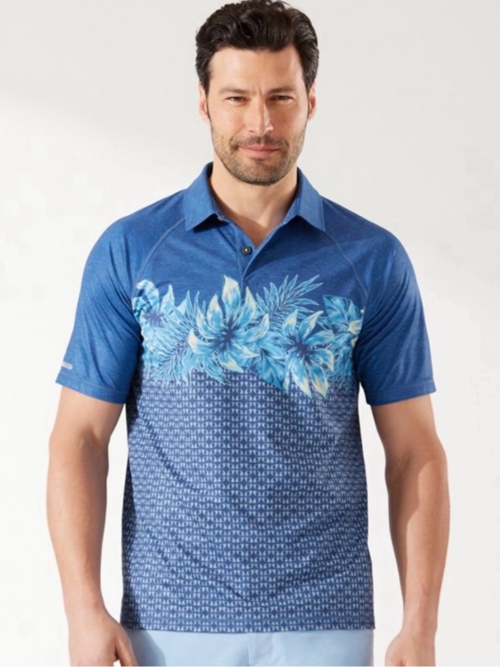 Tommy Bahama Dolce Polo Shirt Large NWT Teal Blue Floral Performance Golf Resort
